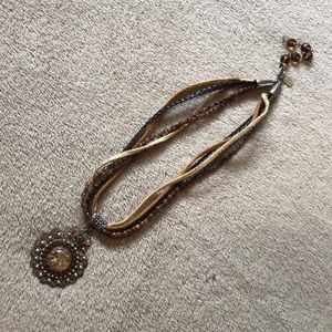 FAITH brown jewel necklace mixed textures - 16”